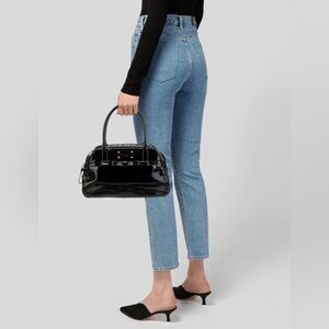 •KATE SPADE•BLACK PATENT LEATHER BOWRAMA SIMONE SATCHEL HANDBAG VGUC